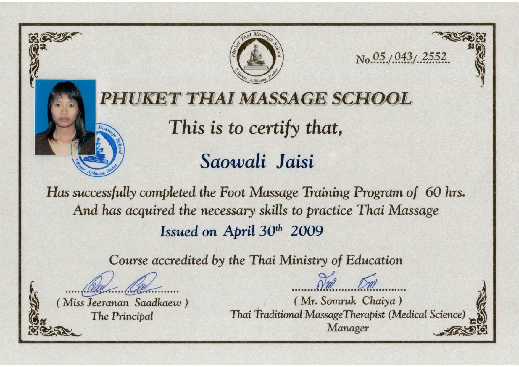Certificat Foot Massage Thai