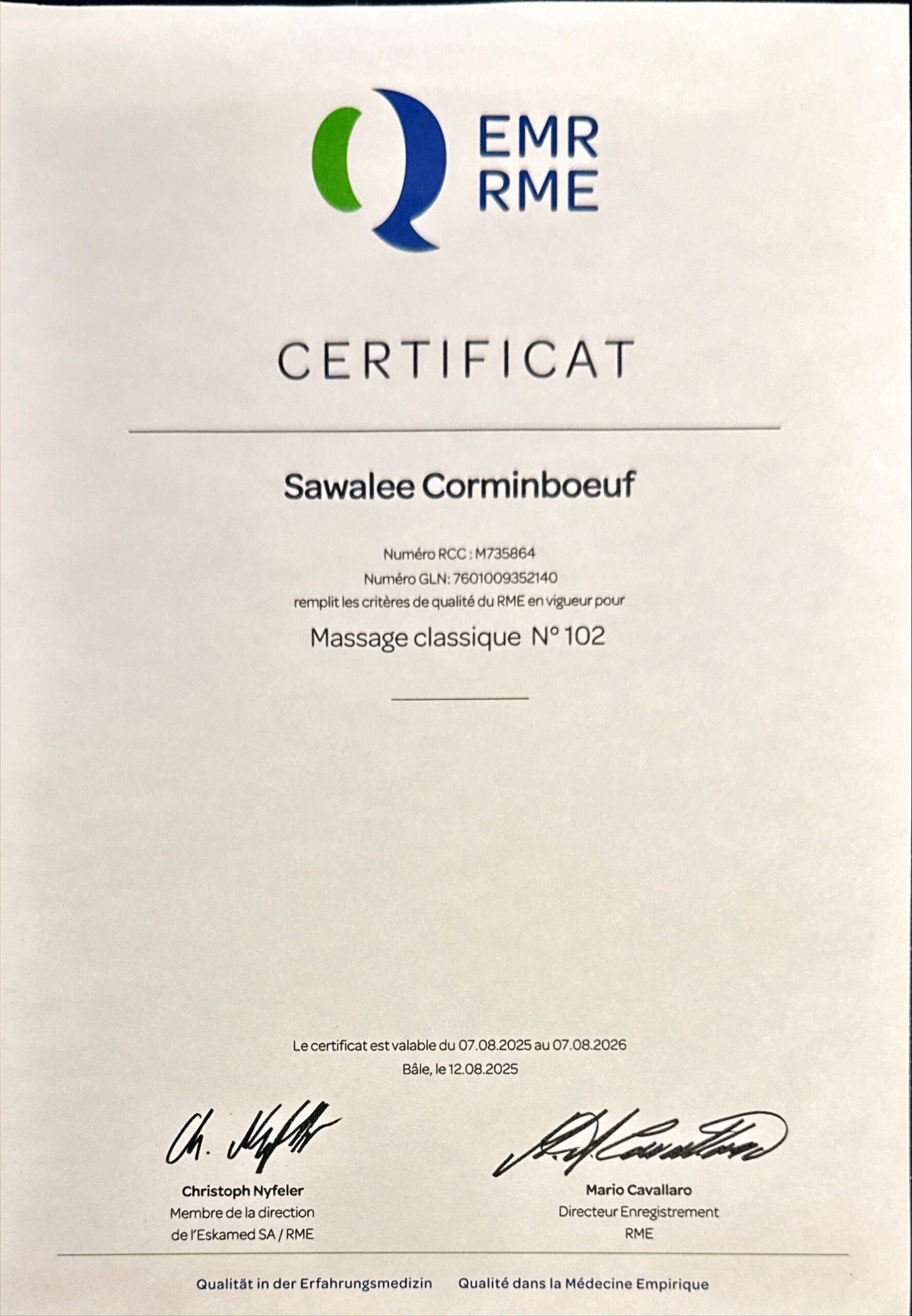 Certificat RME