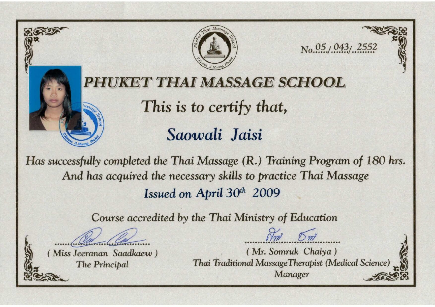 Certificat Massage Thai